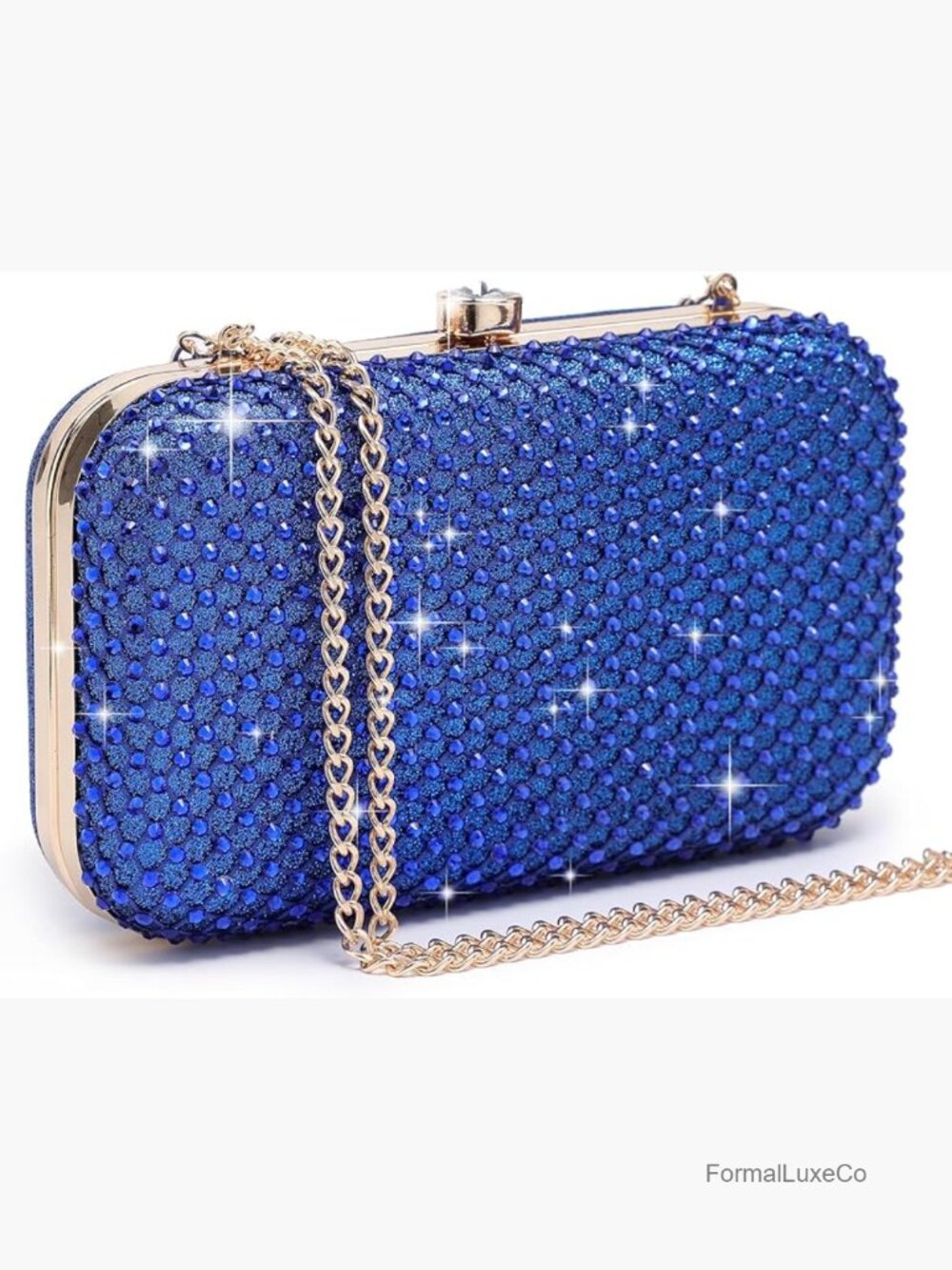 Sparkling Rhinestone Evening Clutch with Crystal Clasp and Chain Strap